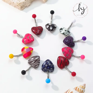 Patterned Heart Shaped Navel Ring- Pack of 6 - Image 3